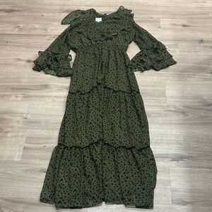 Misa Los Angeles Green Polka Dot Long Sleeve Dress